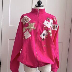 VINTAGE COTTON LAS VEGAS BOMBER JACKET WITH PLAYING CARDS FABULOUS APPLIQUÉS